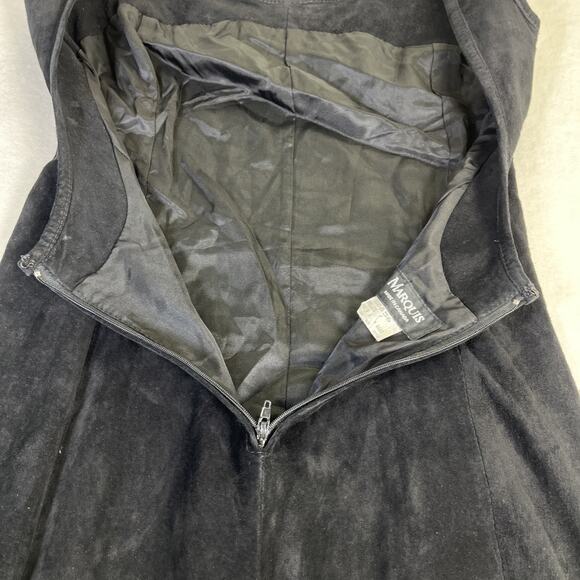 Vintage 90s Y2K Black Mini Dress Marquis Suede Bodycon Leather Dress Sz 6 Chrty - Picture 10 of 13